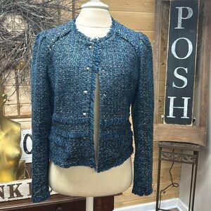 Blue tweed with fringe and studs
